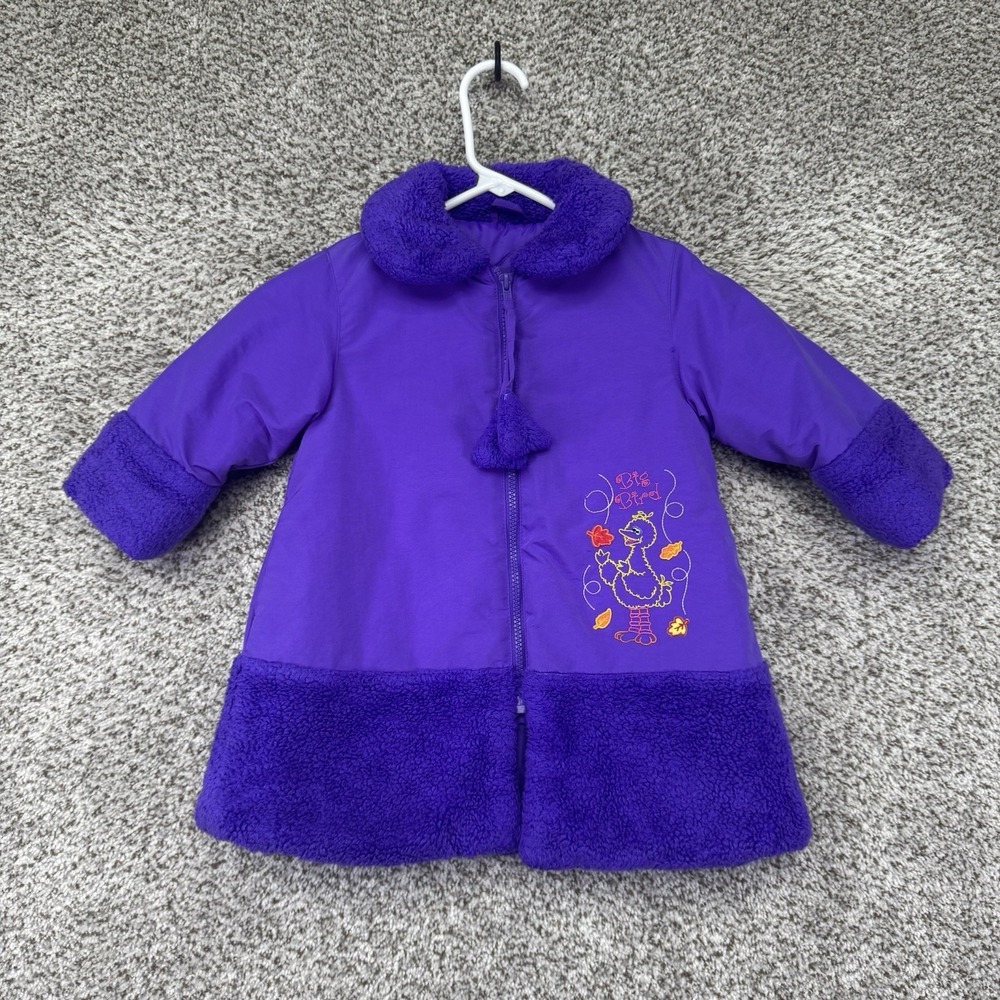Vintage Sesame Street Big Bird Toddler Size 2T Fleece Pea Coat Jacket Purple Y2K
